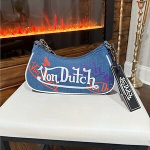 Von Dutch Blue Denim Logo Shoulder Bag